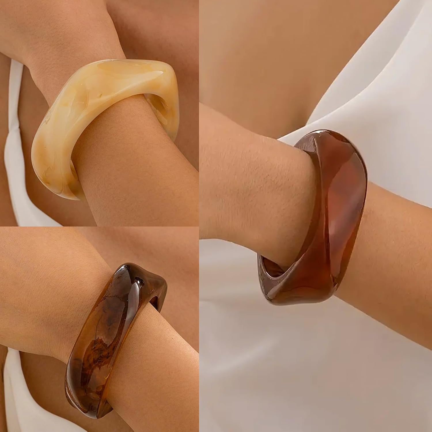 FAXHION Chunky Resin Acrylic Bangle Bracelets for Women, Colorful Wide Geometric Bangles Set, Statement Stackable Bracelet Jewelry Gift - Image 4