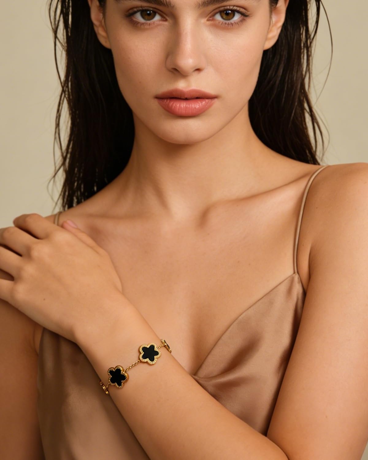 18K Gold Plated Bracelets for Women Non Tarnish, Golden/Red/White/Black Four Leaf Clover Bracelet Charm Bracelets for Women Trendy Valentines Day Gifts for Her - Image 3