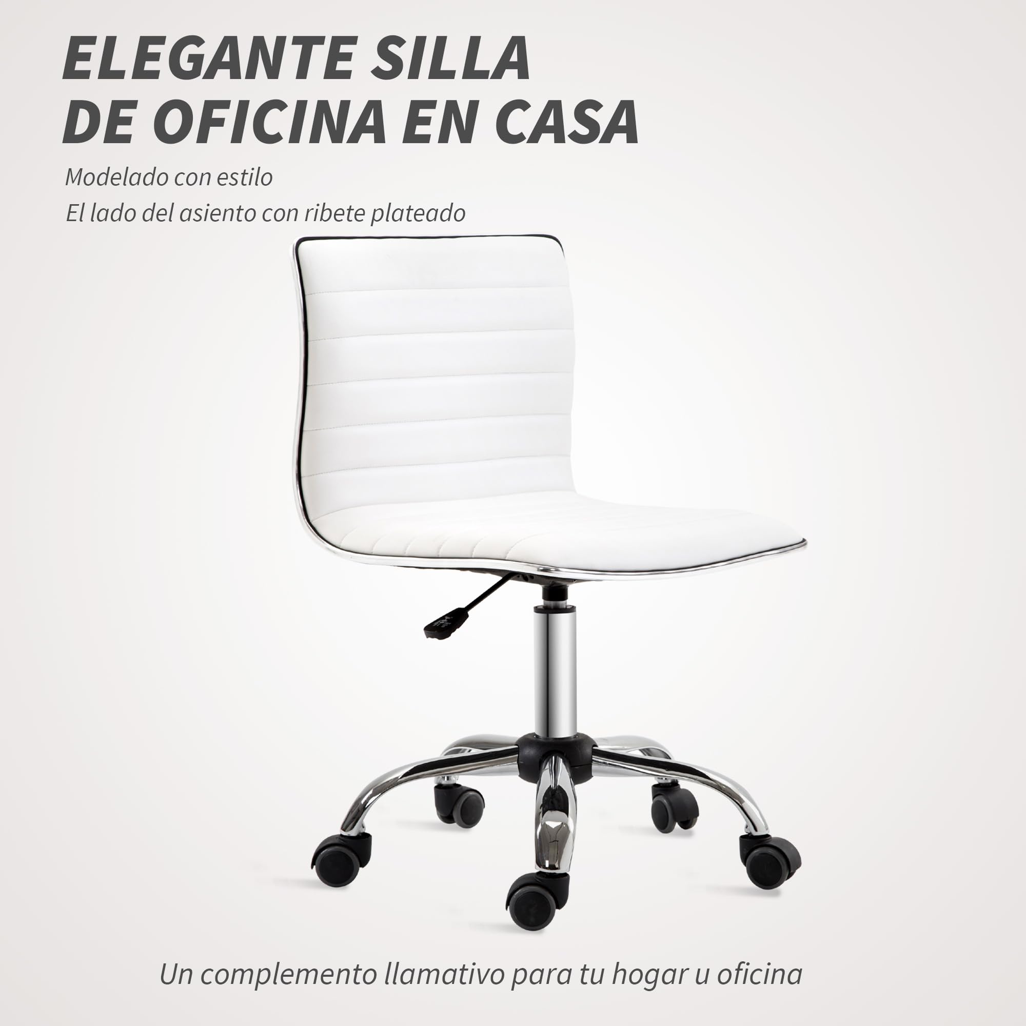 HOMCOM Silla de Oficina sin Brazos Giratoria Altura Ajustable Blanco