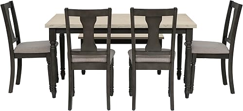 Miniatura 14 de Powell Willow - Juego de comedor de seis piezas con base gris oscuro y parte superior blanca ahumada, incluye mesa de comedor, cuatro sillas y banco