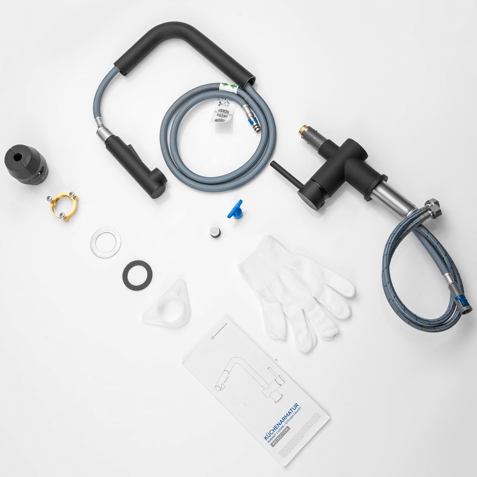 CECIPA Rubinetto Cucina Nero con 2 Getto, Miscelatore Cucina con Doccetta Estraibile, Rubinetto Lavello Cucina Nero Girevole a 360°, Miscelatore Lavello in Acciaio lnox (Nero)