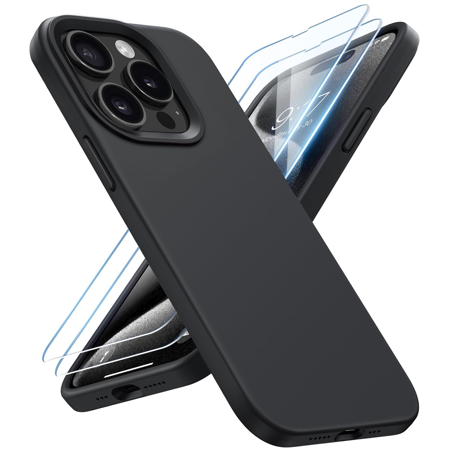 BUYDOT for iPhone 15 Pro Case Liquid Silicone Slim Shockproof Protective Cover 6.1 Inch Anti-Scratch Drop Protection,Black