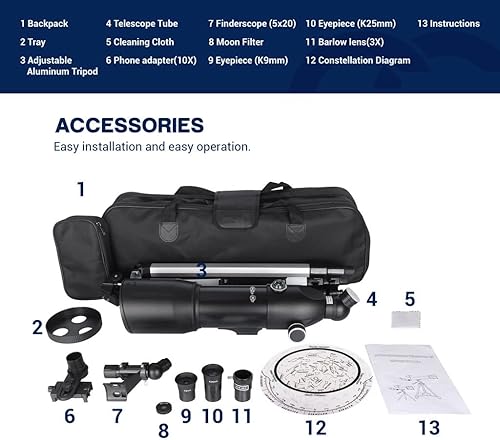 Miniatura 4 de JIAMEI Telescopios para adultos principiantes de astronomía telescopios de 3150in con trípode y funda para telescopio de montaje en teléfono 10X