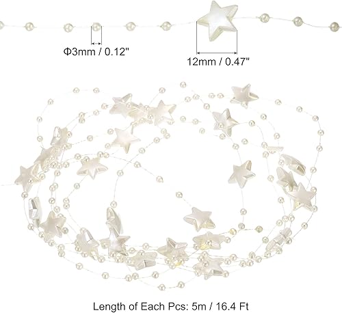 Miniatura 2 de PATIKIL Guirnalda de cuentas de estrella, guirnalda de perlas artificiales de 16.4 pies, carrete de alambre para árbol de Navidad, fiesta,