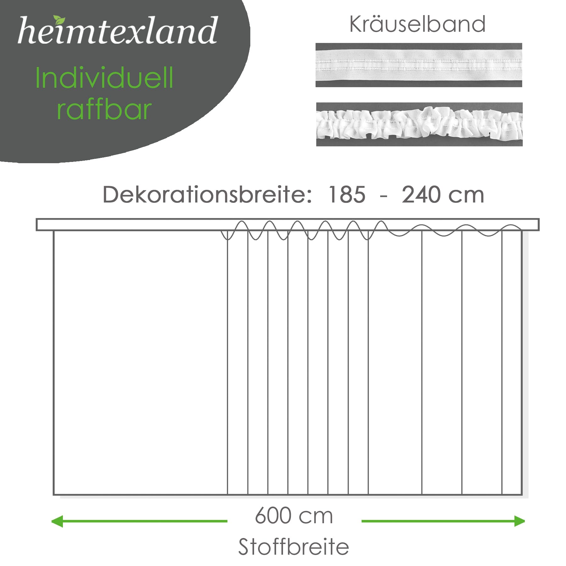 heimtexland ® Store Gardine Jacquard weiß transparent Kräuselband Vorhang mit Blumen Borte Gebogt Oekotex Typ69 Höhe 175cm x Breite 600cm