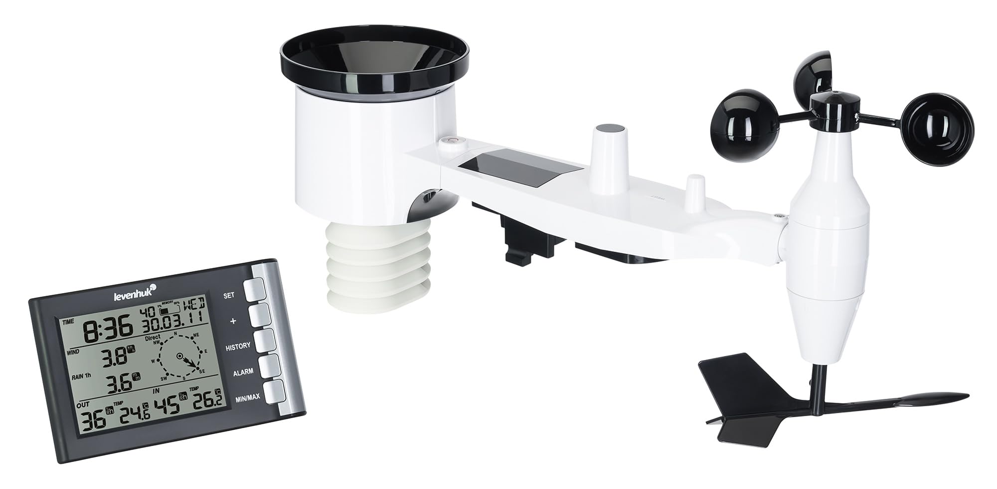 Levenhuk Wezzer PRO LP240 Cyfrowa Stacja Meteorologiczna z Zegarem, Kalendarzem, Termometrem, Higrometrem, Anemometrem, Deszczomierzem i Wskaźnikiem Punktu Rosy
