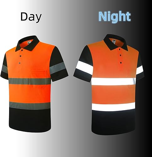 Miniatura 5 de JKWEARSA Hi Vis - Polo de seguridad, polo de construcción reflectante de alta visibilidad con bolsillo, camisas de trabajo