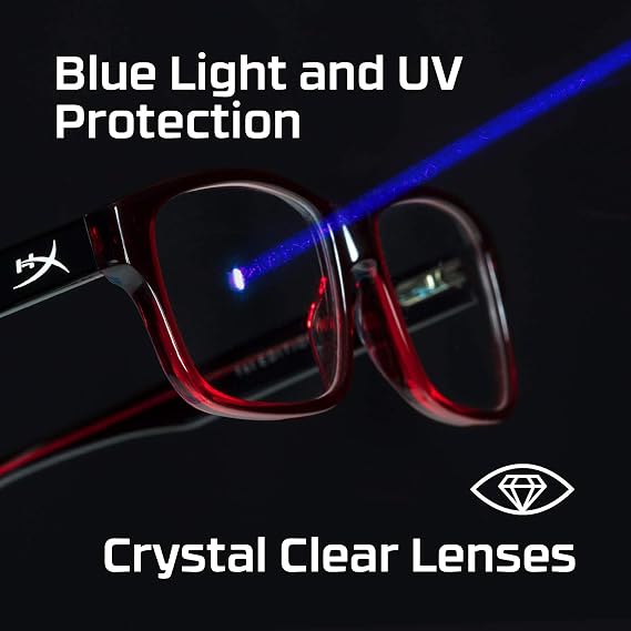 HyperX Spectre React - Gaming Eyewear, Blue Light Blocking Glasses, UV Protection, Ultem Frame, Crystal Clear Lenses, Microfiber Bag, Hard Case Medium/Large w/Polarized Clip Crystal Grey
