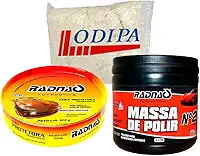 Kit Polimento Automotivo Massa De Polir N°2 500g Tira Risco + Cera Protetora Tradicional 200g RADNAQ + Estopa Odipa