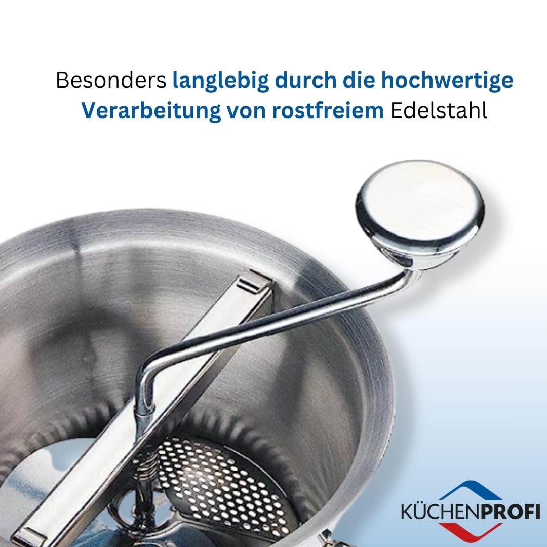 Küchenprofi Profi Passiergerät Edelstahl rostfrei, ø 20cm, spülmaschinenfest, inkl. 4 Lochscheiben, für passierte Tomaten, Kartoffel Püree und mehr, Silber, 40 x 30 x 20 cm (Packung mit 2)