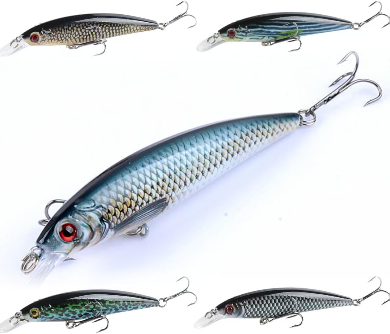 5 Pcs Minnow Lures Crank Baits Set, as Topwater Jerkbait CrankBait Lure Plugs Swimbaits for Bass Walleye Redfish Trout Salmon 30