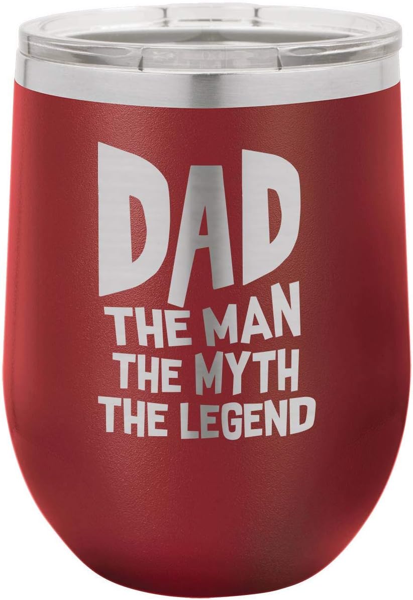DAD THE MAN THE MYTH THE LEGEND-B BLACK 12 oz Stemless Wine Glass with Lid | Laser Engraved Insulated Drink Tumbler With Funny Quotes | Gift Idea Dad For Father's Day & Birthday | OnlyGifts.com