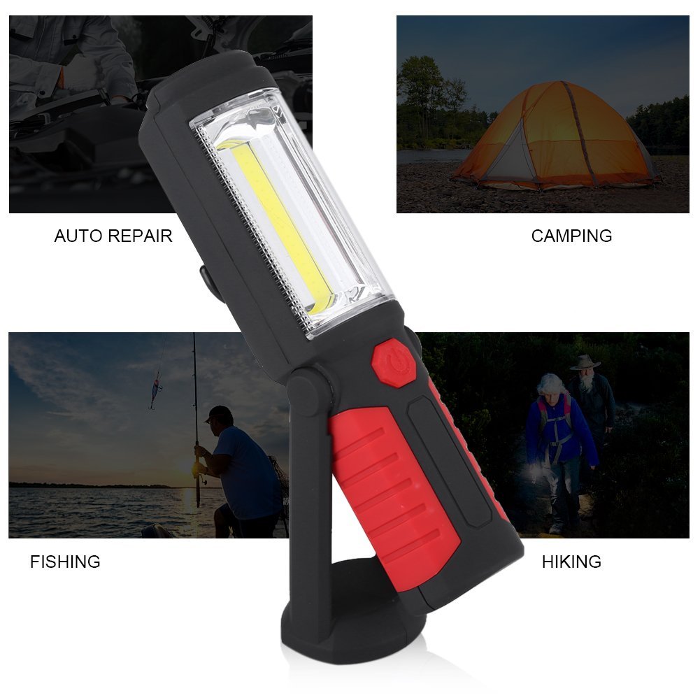 Lampade di Ispezione da Lavoro Ricaricabile USB Torcia Lanterne LED COB Luce di Lavoro Lanterne Torcia Campeggio Esterno Lampada con Rotonda Tenda con Supporto Magnetico 180 Gradi di Rotazione (rosso)