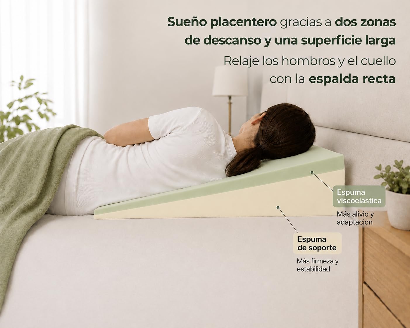 Cojín Cuña Viscoelástica 75x68x16 cm Blanca Lectura Cama y Sofá – Almohada Cuña Antirreflujo, Hernia de Hiato y Postoperatorio - Cuña Visco Oeko-Tex, Funda Lavable 100% Made in Spain