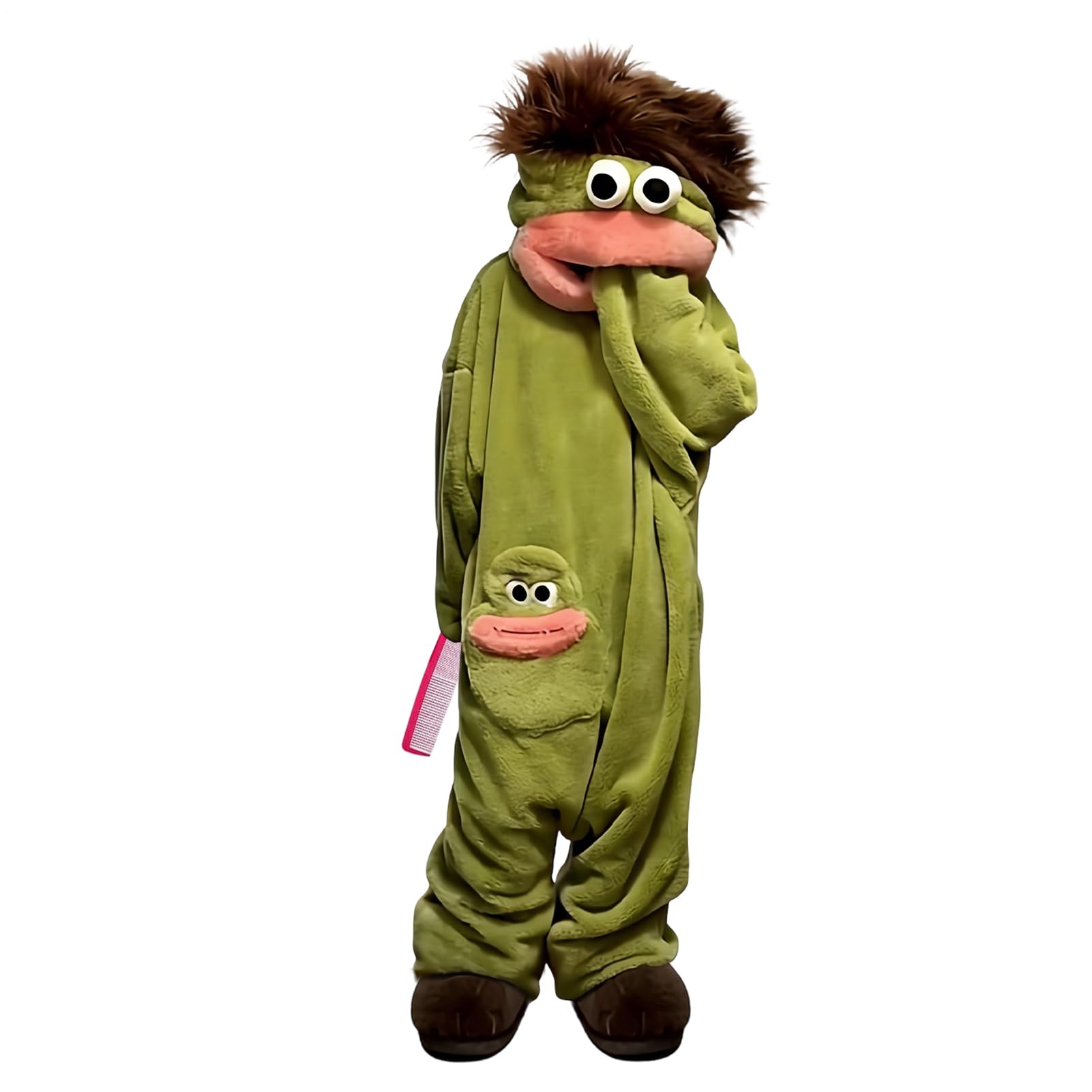 Generisch Costume da onesia divertente per adulti, in peluche verde, per cosplay, per donne, uomini, bambini, soggiorno, bagno
