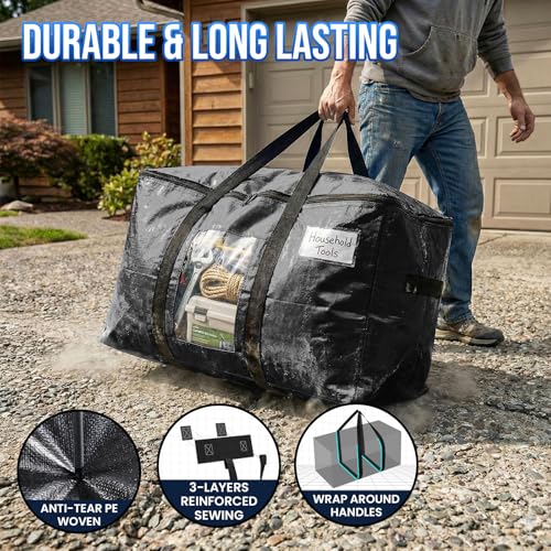 Image of TAILI Extra Large Moving Bags, 8 Pack Black Heavy Duty Totes For Storage with Visible Window, Wrap Around Handles, Storage Bags for Space Saving, Alternative to Moving Boxes