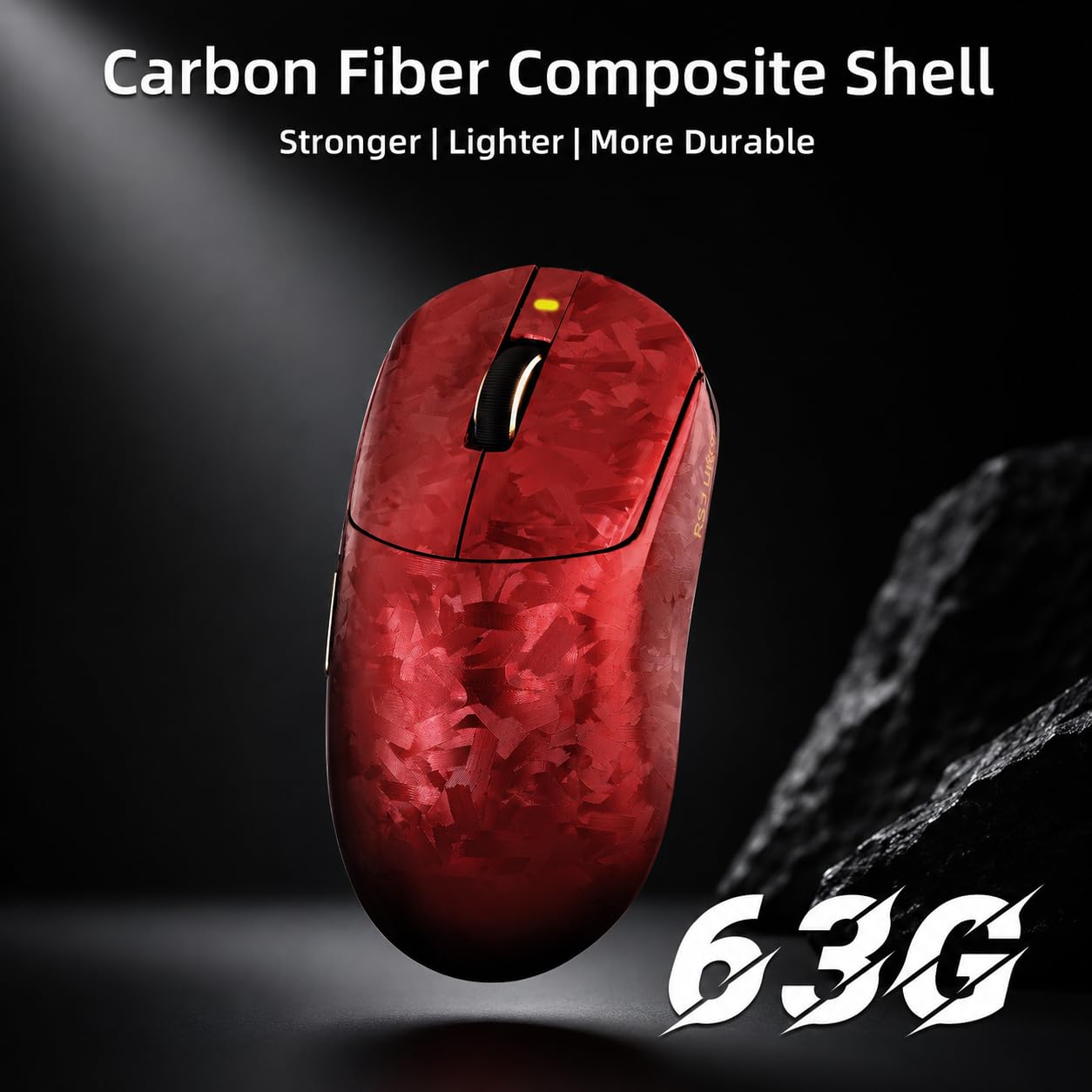 ATTACK SHARK RS3 Ultra Mouse Gaming Fibra Carbonio &Cavo C06Ultra-Rosso B | Doppio Tasso di Polling 8000 Hz, Sensore PAW3955MAX, MCU Nordic 54L15, Fino A 52.000 DPI, 20.000 FPS, Ultraleggera 63g