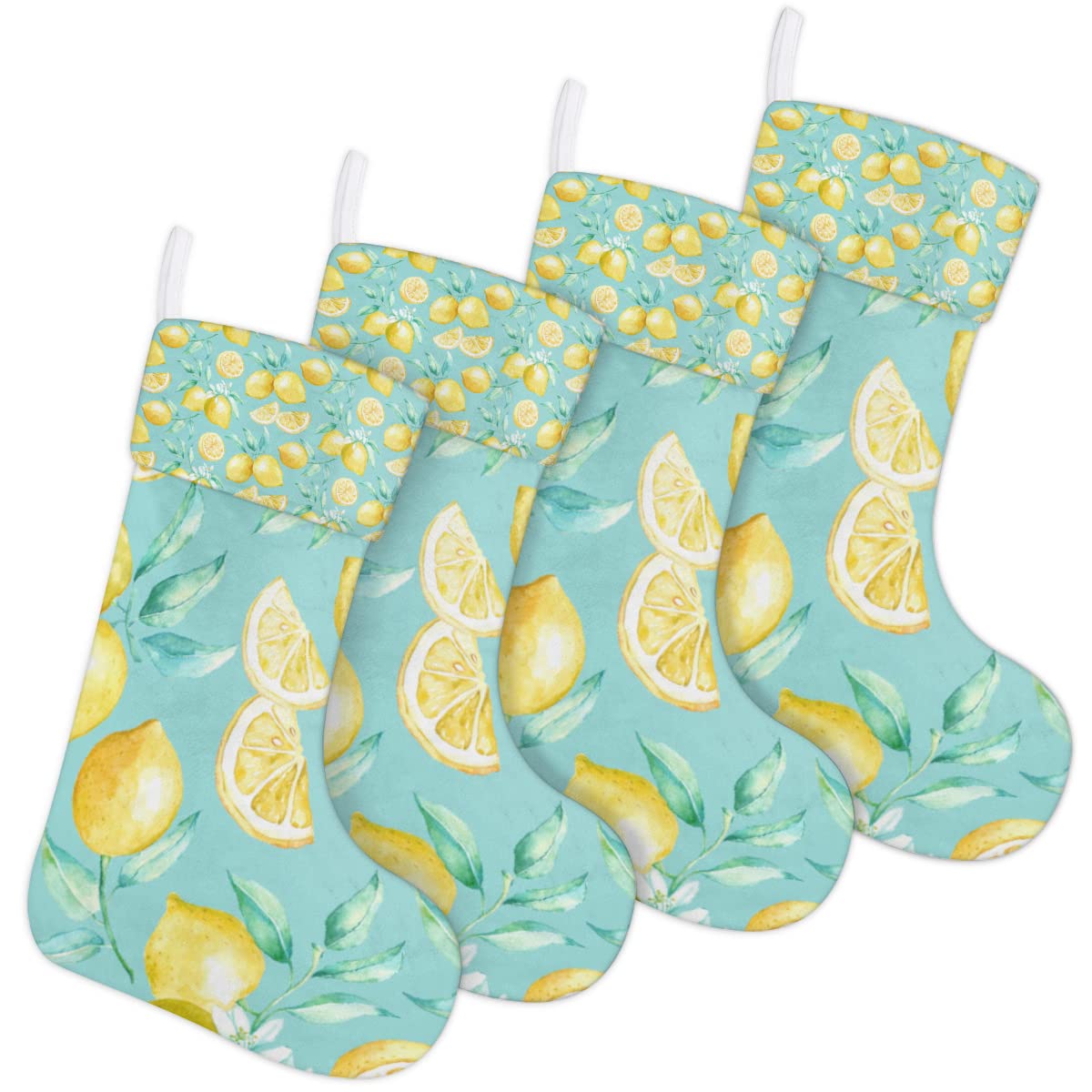 AUUXVA Christmas Stockings 4 Pack 17.7 Inches Fresh Lemon Pattern Macaron Blue Large Xmas Stocking for Family Chrmas Tree, Fireplace Decorationist