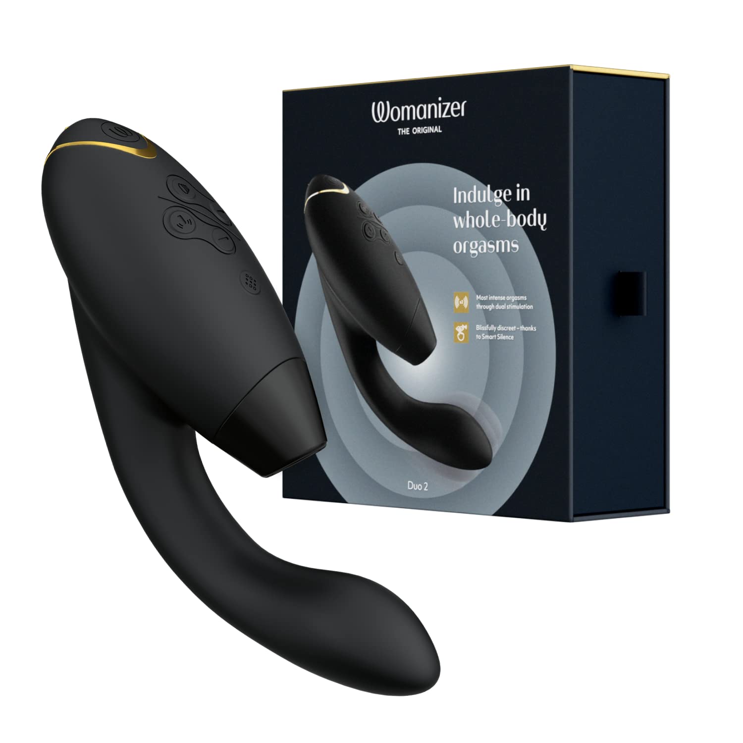 Womanizer Duo 2 Vibratore Succhia-​Clitoride per Donna - Succhiatore clitorideo - Stimolazione Punto G - Smart Silence - Sex Toy Rabbit - 14 intensità di vibrazione e suzione - Impermeabile - Nero