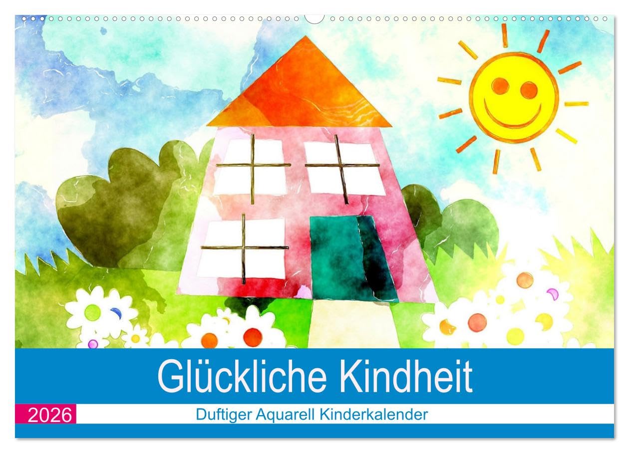 Glückliche Kindheit. Duftiger Aquarell Kinderkalender (Wandkalender 2026 DIN A2 quer), CALVENDO Monatskalender: Sonniger Aquarellkalender für glückliche Kinder und Familien (CALVENDO Kunst)