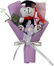 くまブーケ バラブーケ 枯れない花 バラ 毛糸の花束 ぬいぐるみ花束 おしゃれ かぎ針編み 手作り卒業式の花 インテリア 人気 ニット造花 ハンドメイド 人工観葉植物 プチギフト 高校生 中学生 小学生 合格祈願 卒業 入学祝い ギフト 約25cm (パープル) [並行輸入品]