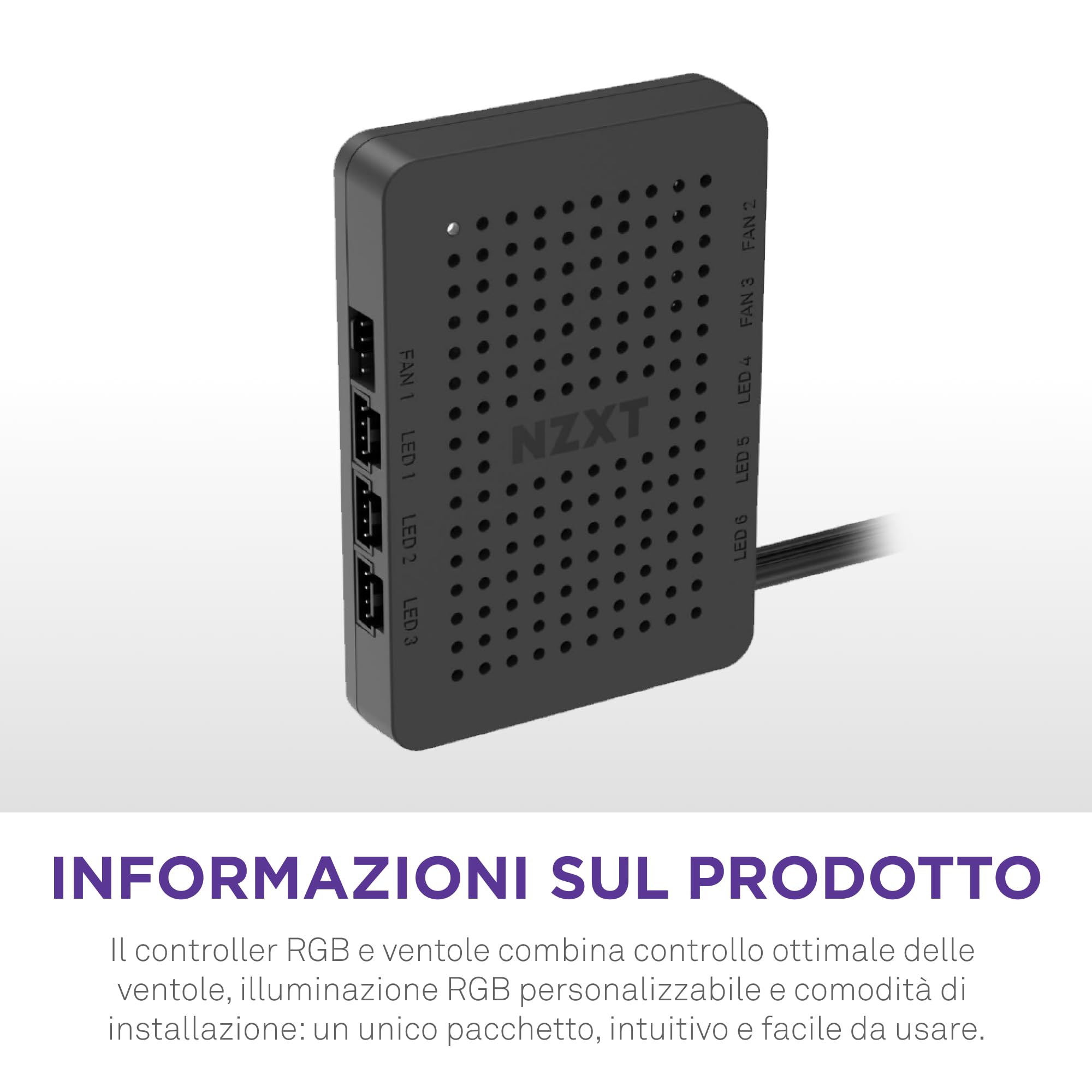 NZXT RGB & Fan Controller - AC-CRFR0-B1-6 canali di illuminazione ARGB - 3 canali ventola - Personalizzazione avanzata dell’illuminazione - Nero