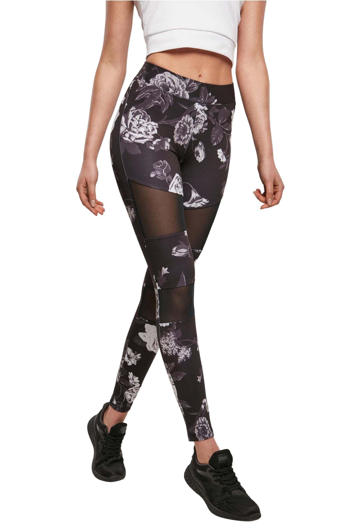 Urban Classics Women's Ladies Tech Mesh AOP Leggings Yoga Pants, Darkflower, M