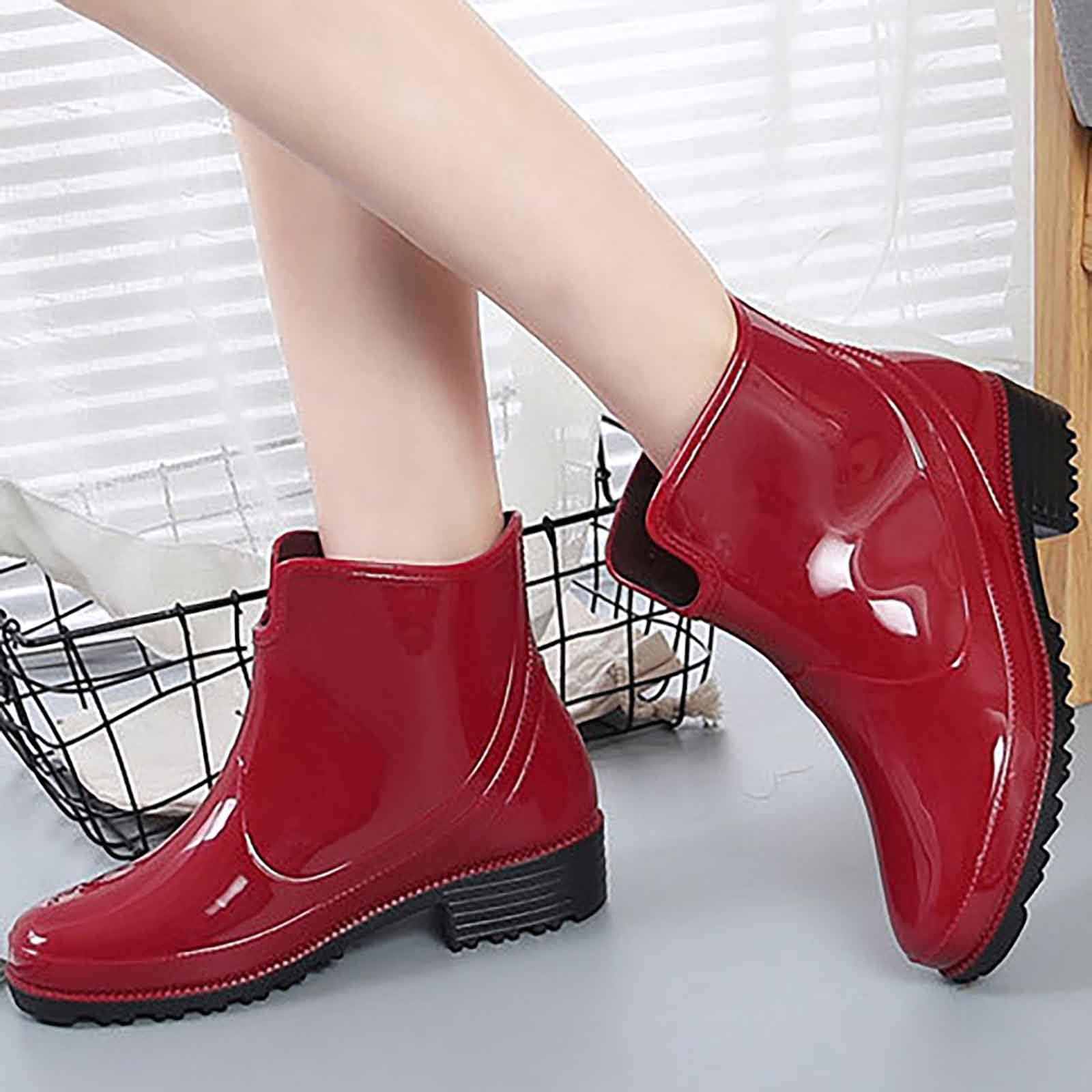 Bottes courtes en caoutchouc pour femme - Bottes mi-hautes en caoutchouc - Respirantes - Coupe-vent - Bottines de pluie en caoutchouc - Bottines de pluie confortables - Résistantes à l'abrasion