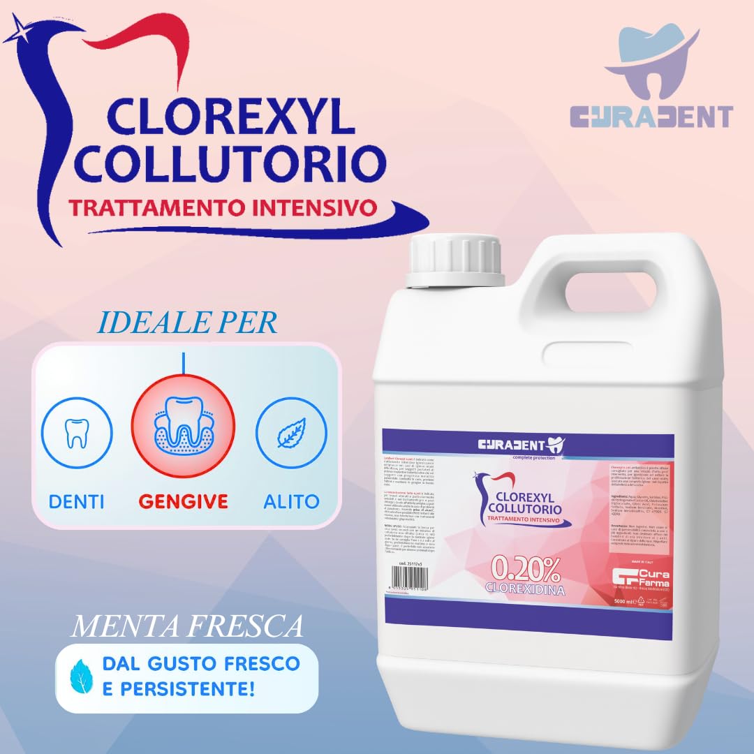 Collutorio Clorexidina 0,2% Professionale – Disinfettante Orale Antibatterico – Ideale per Igiene Orale – Tanica da 5 Litri