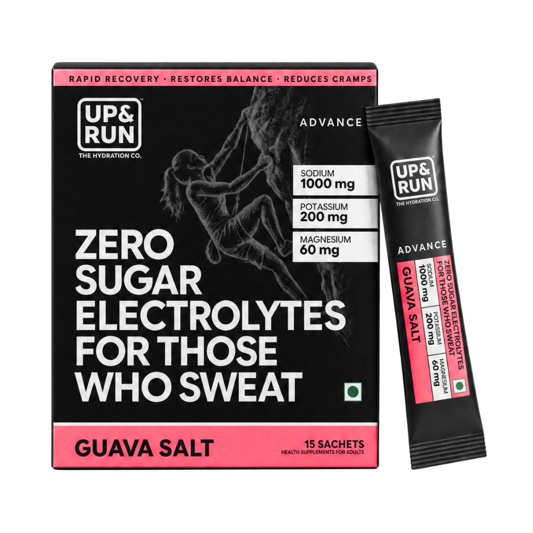 up&run advance energy powder - guava flavour | no sugar drink for hydration & recovery | 10 sachets