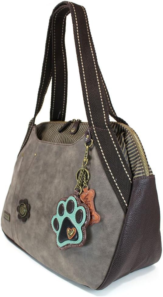 CHALA Handbags Stone Gray large Tote Bag with Doggie Key fob/Coin Purse (Teal Paw)