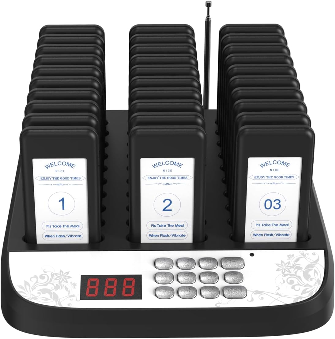 Queue Wireless Calling System,Restaurant Pager System 30 Buzzers with Vibration, Flashing and Buzzer,1640ft Long Range Pagers for Restaurants Food Truck Church Nursery Cafe Bar