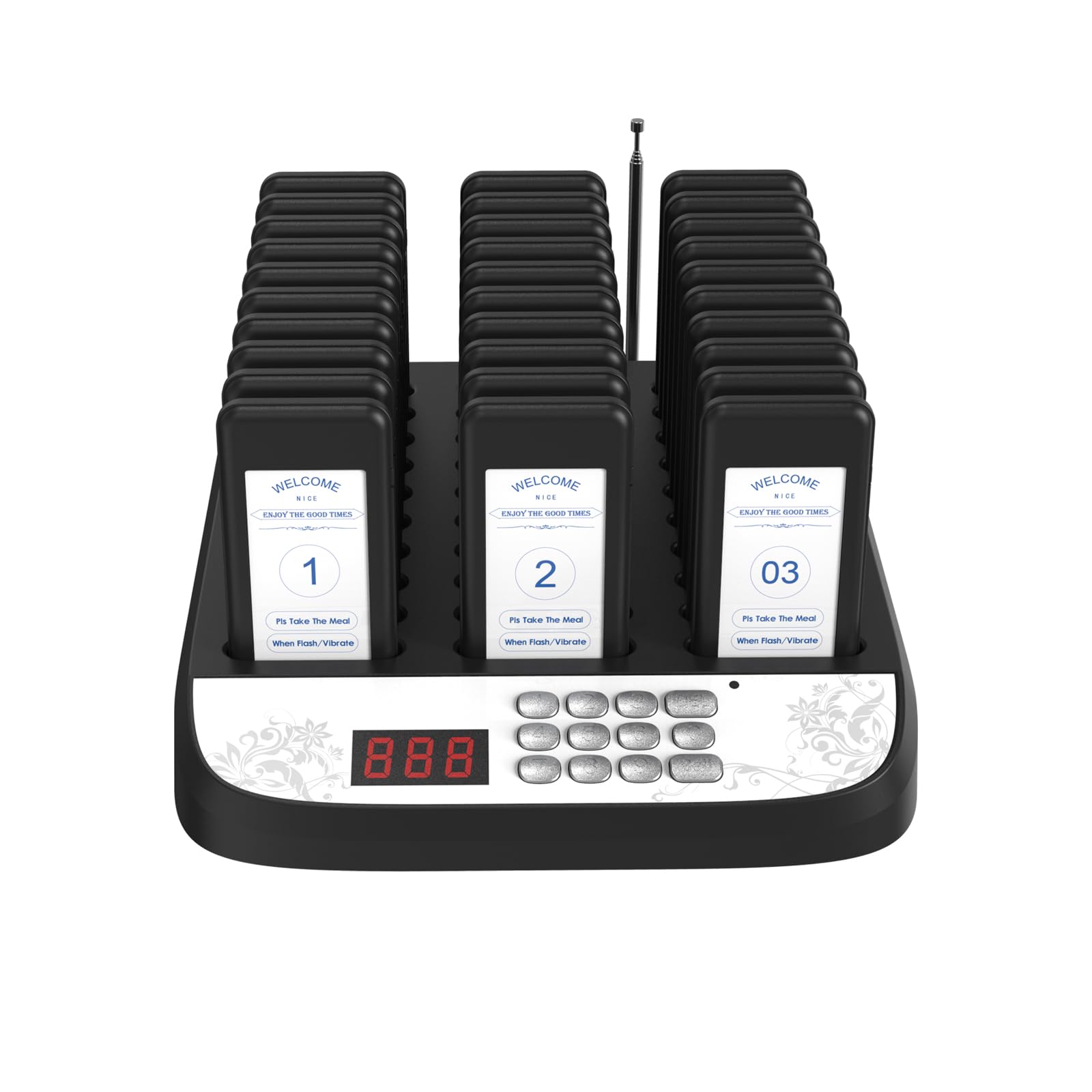 Sistema di chiamata wireless della coda del sistema di ricerca del ristorante 30 cicalini | Vibrazione, lampeggiante e cicalino, lungo 500 m, cercapersone per ristoranti, cibo, camion, chiesa, asilo nido, bar