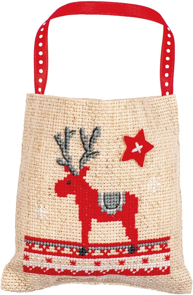 Vervaco Counted Cross Stitch Gift Bags Kit 3.6"X3.6" 3/Pkg-Christmas Animals (18 Count) -V0196915