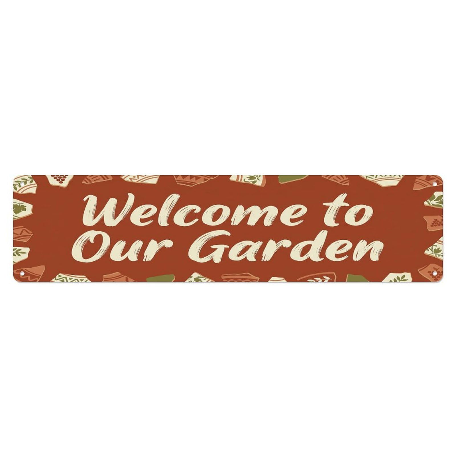 Vintage Welcome to Our Garden Sienna Metal Tin Sign