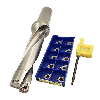 GBJ WC Series Drill Bites Insert Drill Metal Drill Bits Diameter 24.5mm/0.96in Depth 4in 4D Indexable U Drill Machinery Lathes CNC Water Drill with 10pcs WCMT050308FNBronze U Drill Inserts