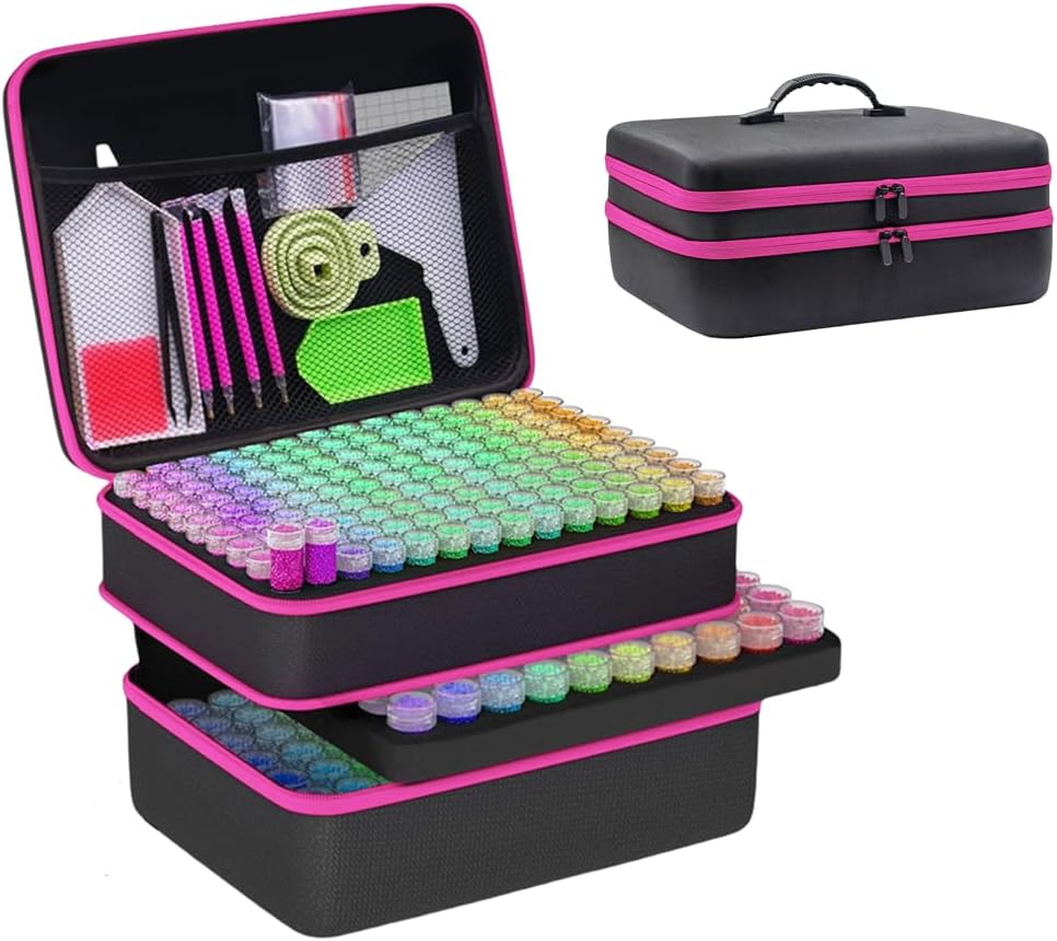 GZWENHAN 246 Slots Diamond Painting Storage Container, Diamond Painting Accessory kit, Diamond Art Accessories and Jewelry Craftsmanship Beads Storage Box, (Rose red)