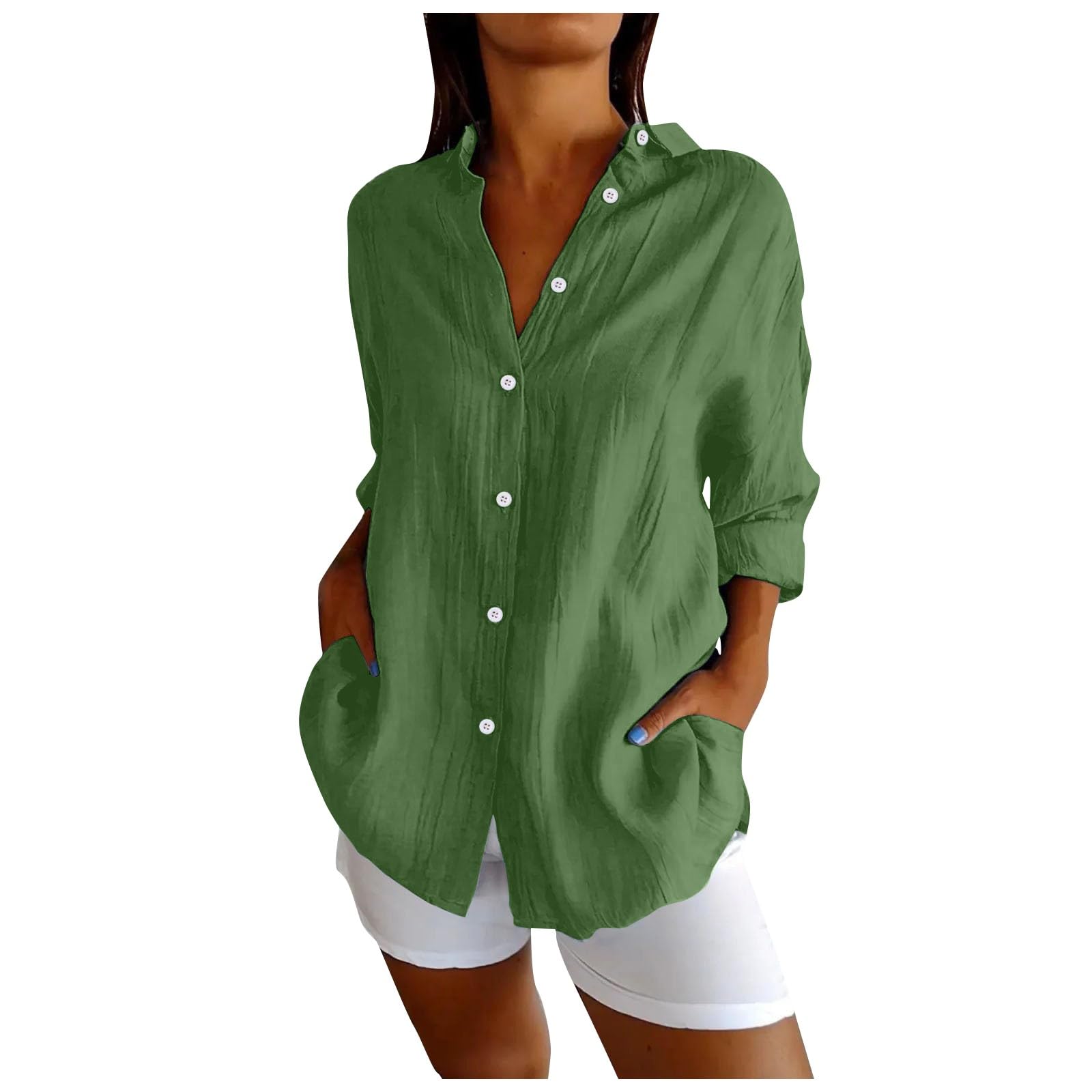 Camicia a maniche lunghe in lino da donna alla moda 2026 classica con bottoni e colletto casual in mussola abiti estivi con risvolto da spiaggia in cotone camicette fidanzato camicia leggera in lino