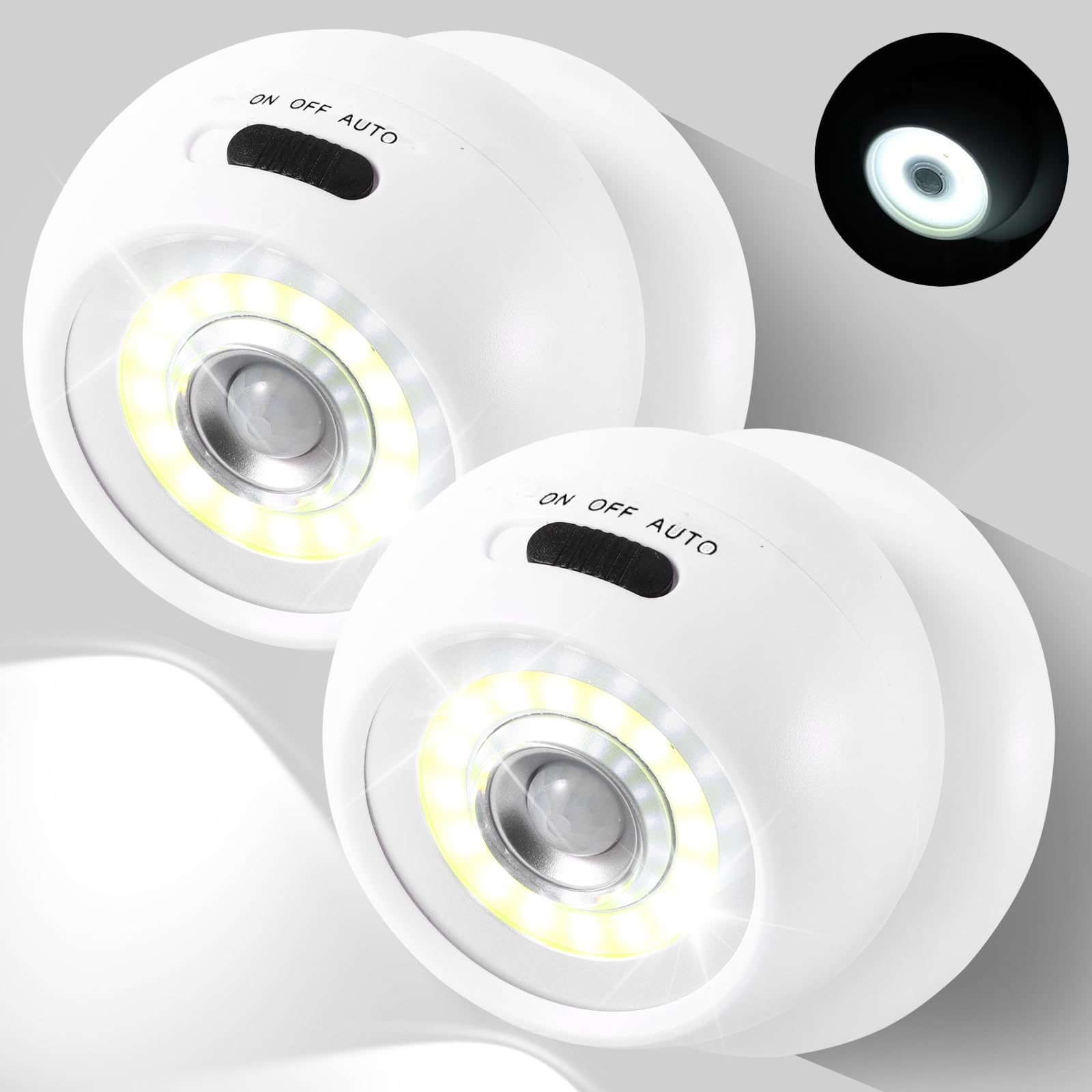 2 Pack PIR Motion Sensor Night Light, Bright Ball Light,Battery Operated Lights, 360°Motion Sensor Lights Indoor,Auto On/Off Cordless Bright Ball LED Motion Sensor Light for Closets, Stairs, Garages
