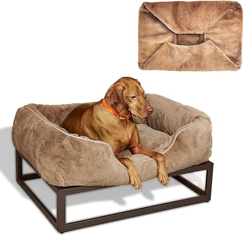 Miniatura 18 de FUZI Cama elevada para perro pequeña, camas elevadas de lujo, funda de cama extraíble y lavable a máquina, cama ortopédica para interiores y Gris