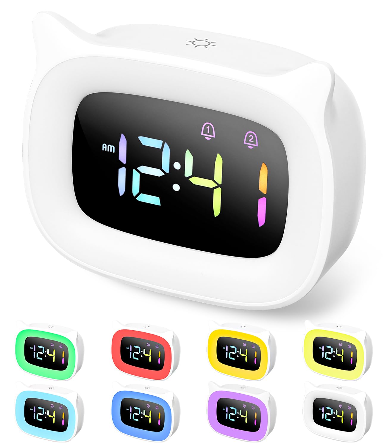 Blanco LED Despertador Infantil, Reloj Digital Sobremesa, Brillo Ajustable, Despertador Infantil Niña, 18 Tonos de Alarma, Despertador Digital de Alta Gama, 4 Modos Ajustables, Puerto USB