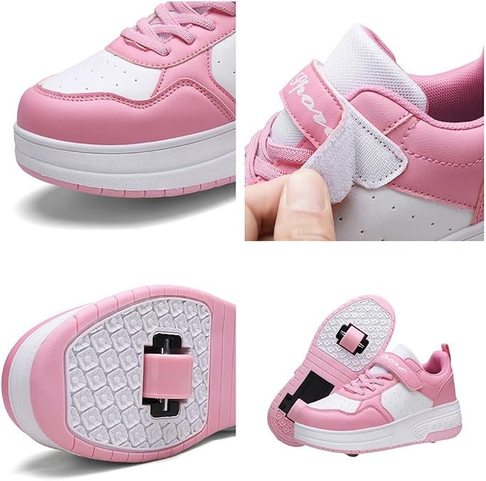 Mateju Kids Roller Skate Shoes for Girls Boys, Skateboarding Skates with 2 Wheels Parkour Shoes Unisex Retractable Skating Sneakers Shoes for Children Adult Park Sports Walking