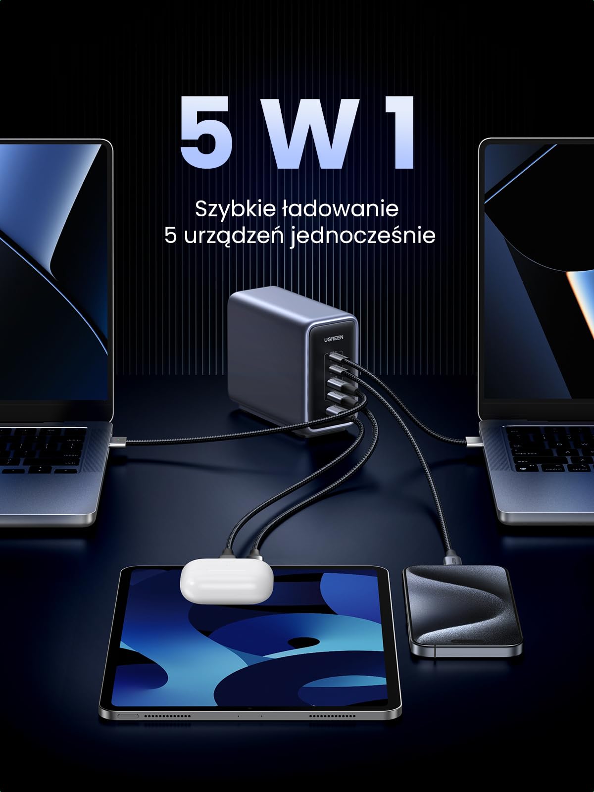 UGREEN Nexode Ładowarka 300 W z 5 portami, PD 3.1, maks. 140 W (pojedynczy port)