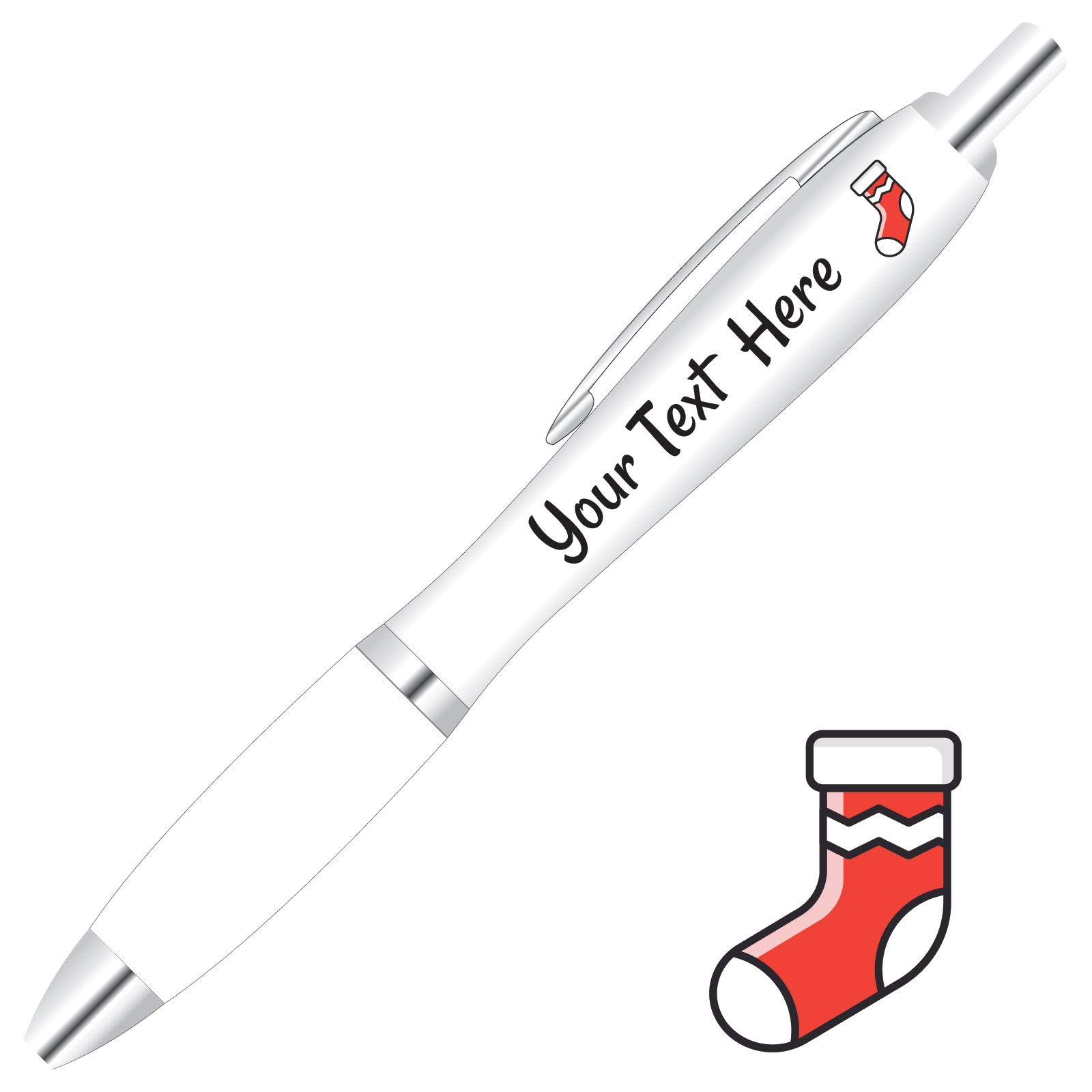 Full Colour Printed Personalised Christmas Pens *Qty - 40* - Clear Pen Grips *Stocking Design* — image 1