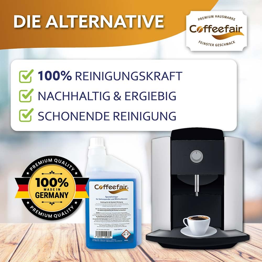 Coffeefair Milchschaumreiniger Universal 10 x 1l blau, Milchsystemreiniger für Kaffeevollautomaten, intensive & nachhaltige Reinigung, ergiebig, alle Marken