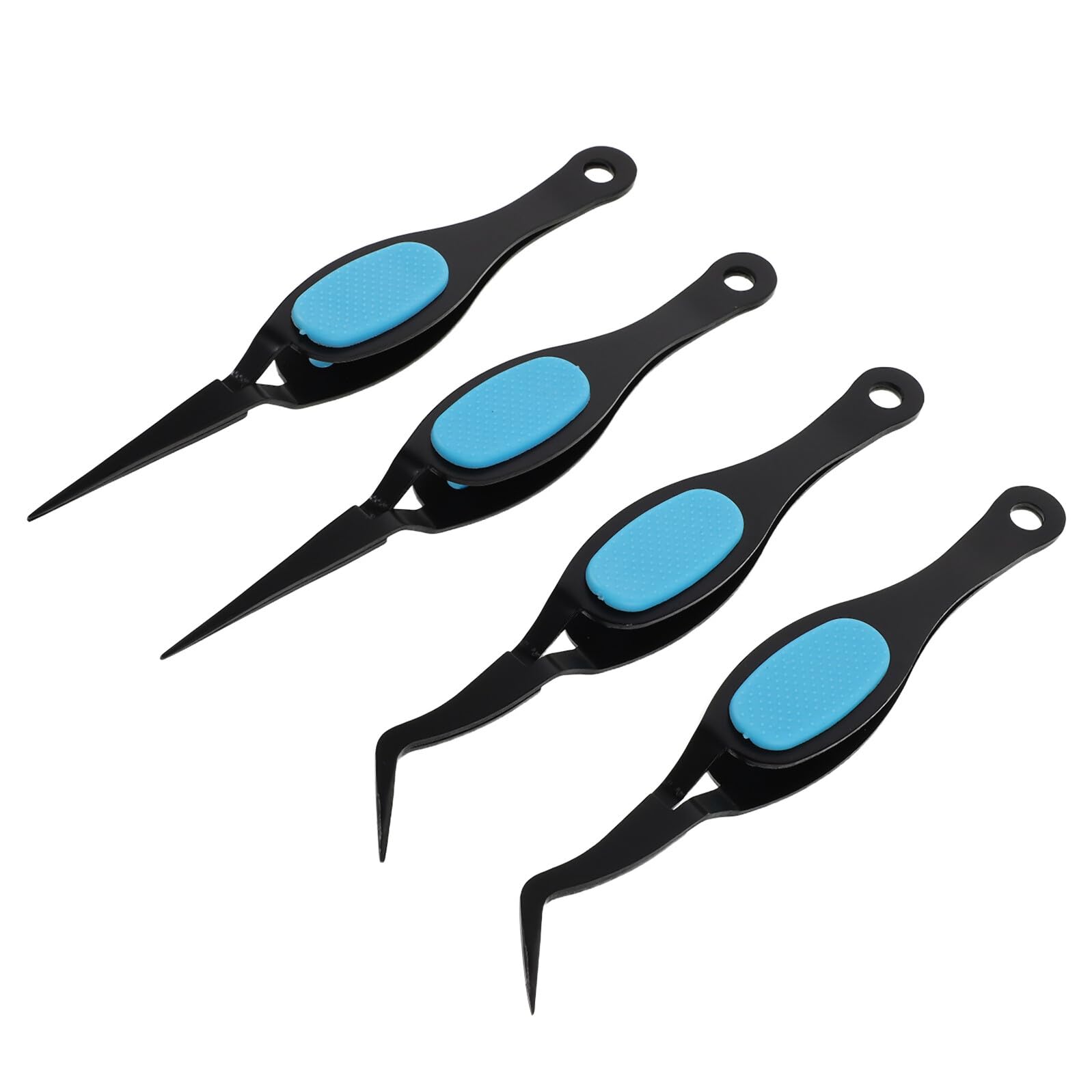 Pinzas inversas negras de punta puntiaguda para salones de uñas y cejas
