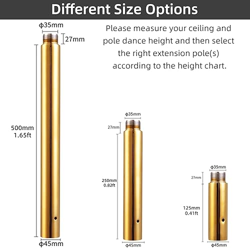 Vista 23 de PRIOR FITNESS Extensión de poste para poste de baile de 1.772 in 125/250/19.685 in o 5"/10"/20", accesorios de acero inoxidable para conectar