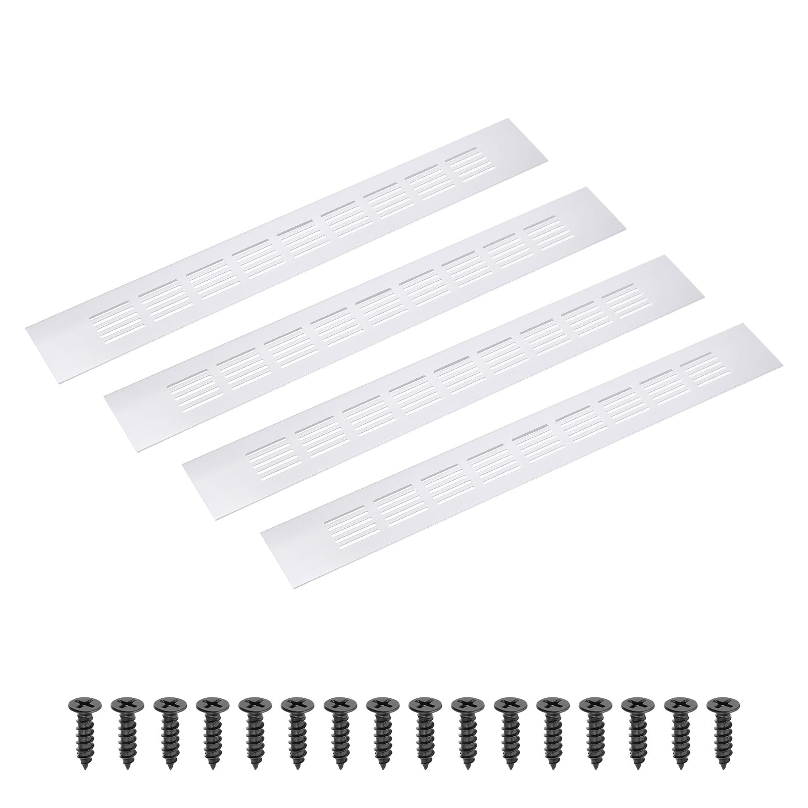 PATIKIL 16 x 2 Inch(400mm x 50mm) Rectangle Ventilation Grille, 4PCS Aluminum Air Vent Cover Louvered Ventilation Cover with Mounting Screws for Cabinet Closet Door Wardrobe, Silver