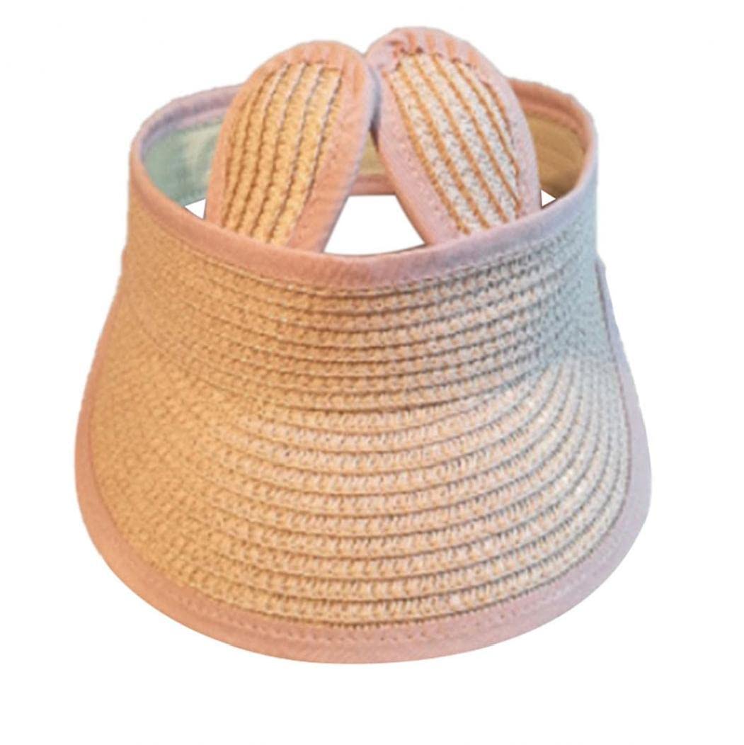 Froiny Summer Child Straw Hat Cute Rabbit Ears Foldable Hats Kids Adjustable Outdoor Protection Cap