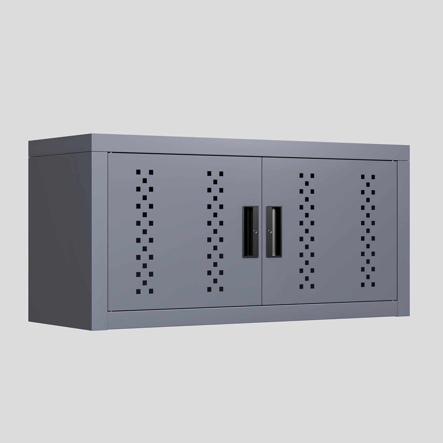 Wall-mounted Metal Cabinet Garage Workshop Basement Utility Bay Tool Organiser Overhead Cupboards Hinge-smooth Vented Doors Secure Enclosure Floating Design Steel Body Multipurpose Gear-holder